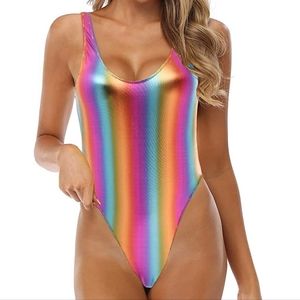 NWT BALASAMI Retro 80s/90s Metallic Shiny High Leg Cut Bodysuit Rave Dancer 4-6